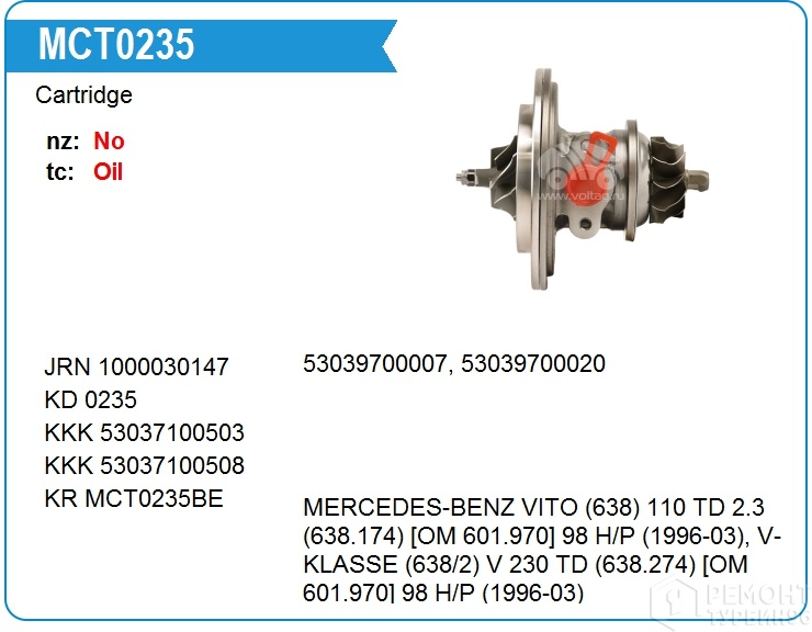 Картридж для турбокомпрессора MCT0235NR